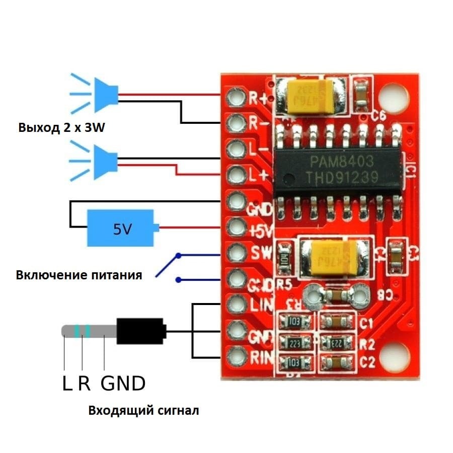 Pam8403 схема подключения